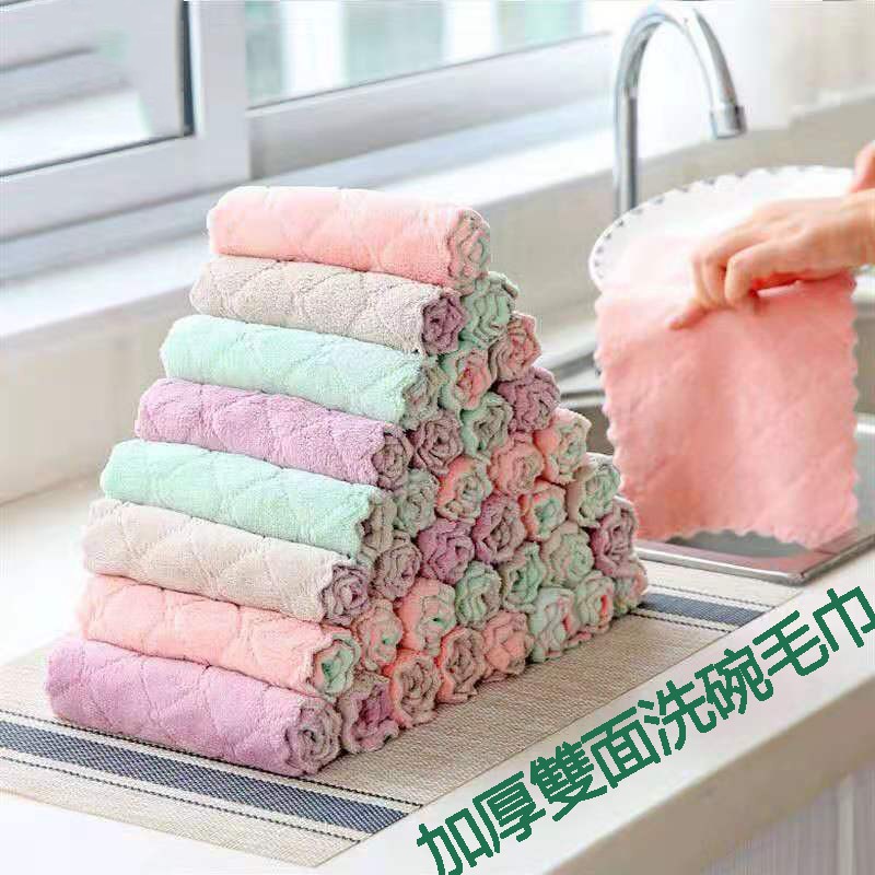 Loại Bỏ Bụi Bẩn Mạnh MẽKhăn Lau Chén Dĩa Hai Mặt Vải Lông Cừu San Hô Dày Siêu Thấm Hút Không Xơ Vải Không Xơ Vải