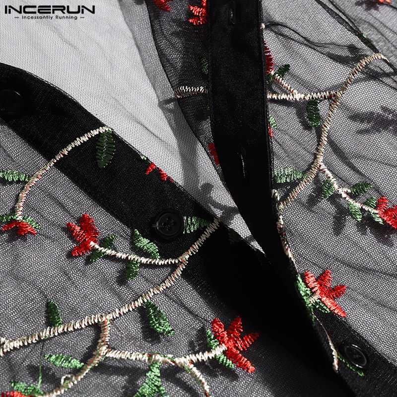 INCERUN Áo Lưới Hoa Dài Tay Xuyên Thấu Thời Trang Đi Biển Dành Cho Nam