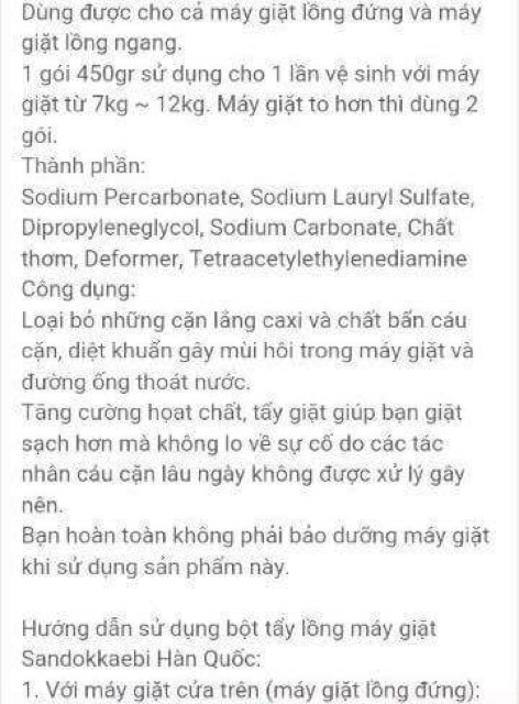 bột vệ sinh lồng máy giặt