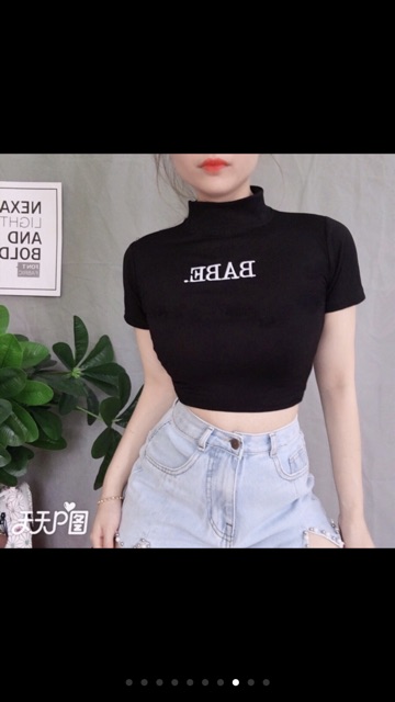 Áo cổ lọ croptop hình chụp thật kèm video