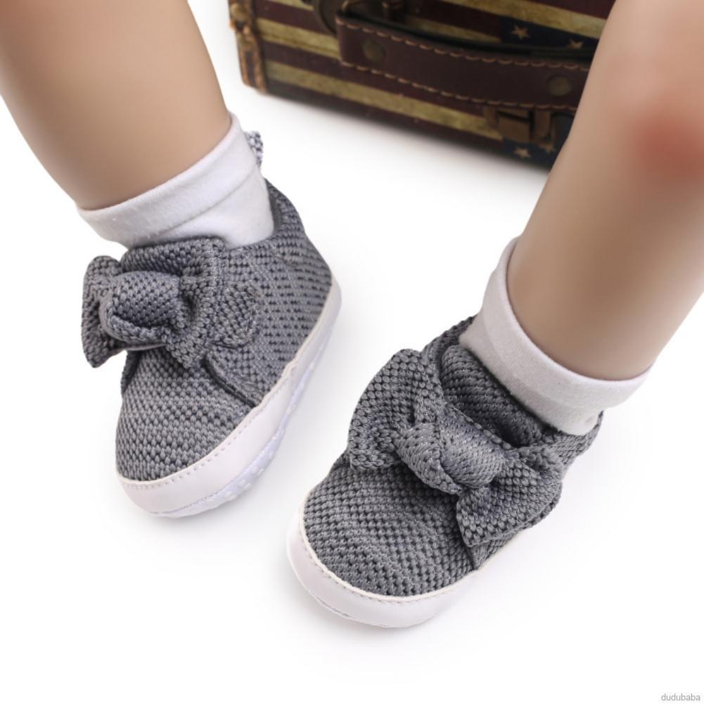 Giày thể thao đế cao su chống trượt thoáng khí đính nơ thời trang dành cho trẻ em 0-18 tháng tuổi