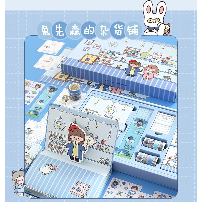 Set Sổ Tay Kèm Sticker Washi Tape Giấy Note Thước Kẻ - Quà Tặng, Trang Trí Sổ, Bullet Journal, DIY,...