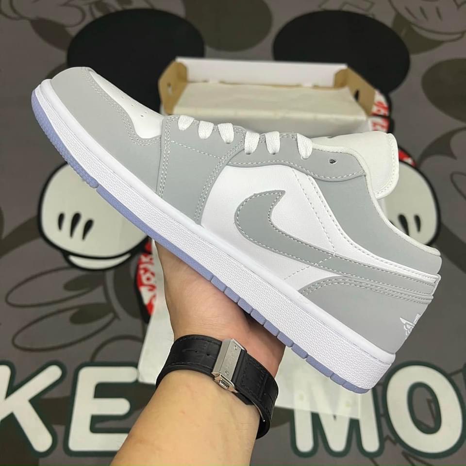 Giày Jordan xám trắng đế xanh, Giày Jordan 1 cổ thấp JD grey xám đế xanh bản đẹp full box bill tặng box bảo vệ-yugi19988