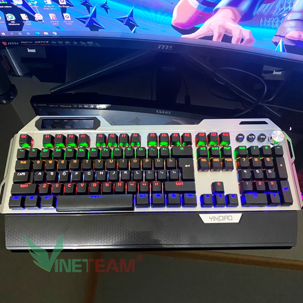 Bàn phím cơ giá rẻ k100 full size chuyên game cho gamer Pubg, Led rainbow 12 chế độ với 4 nút đa phương tiện -dc4389