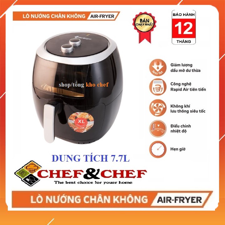 NỒI CHIÊN KHÔNG DẦU 7.7L CHEF&amp;CHEF CÔNG SUẤT 2400W HÀNG CHÍNH HÃNG {TẶNG CHỔI QUÉT DẦU}