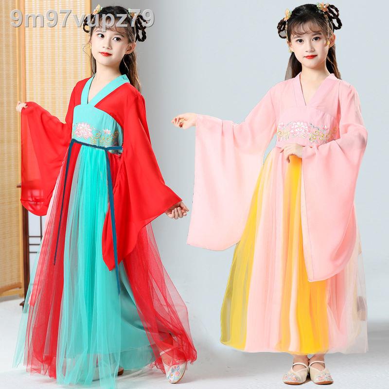 Trẻ em mới Hanfu nữ trang phục mùa xuân và thu cổ tích váy công chúa đầy ngực dài tay học sinh hàng ngày