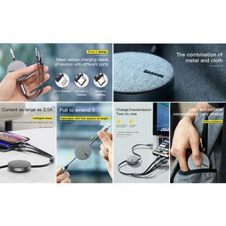 Cáp sạc 3 cổng Type C, Micro USB, Lightning 3.5A  dài 1.2M hãng Baseus