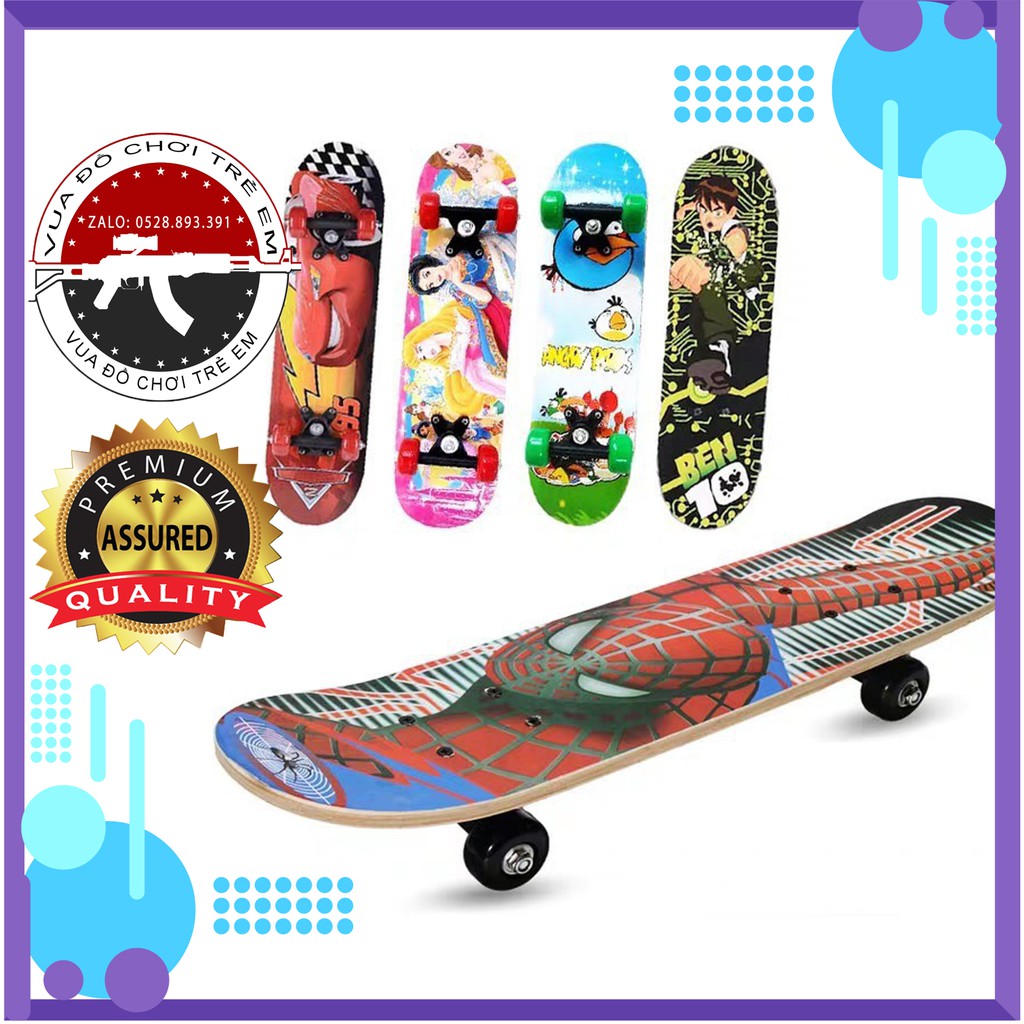 Ván Trượt Trẻ Em Cao Cấp Thể Thao Skateboard Gỗ Phong Ép, Họa Tiết Hoạt Hình, Bánh Cao Su Chịu Lực Tốt MS:06