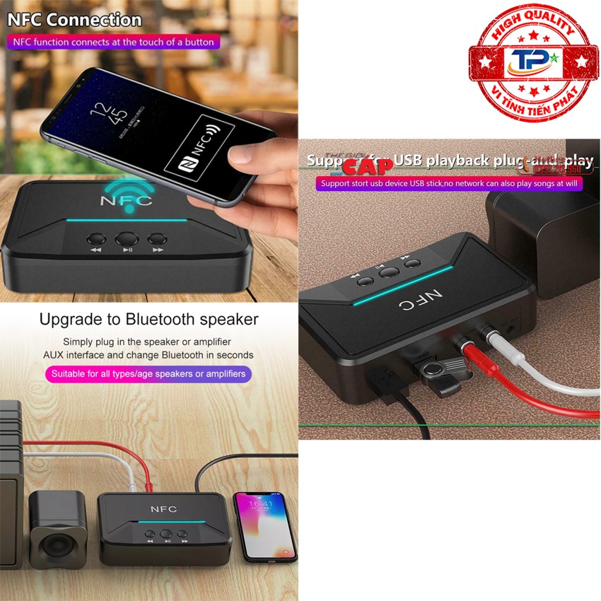 Bộ thu âm thanh Bluetooth 5.0 NFC BT200 Music Audio Receiver biến Loa, Amply thường thành có bluetooth chuyên nghiệp