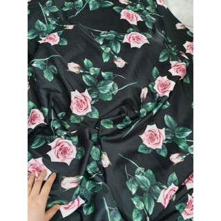 Vải tr lụa vân Hàn hoa hồng đẹp