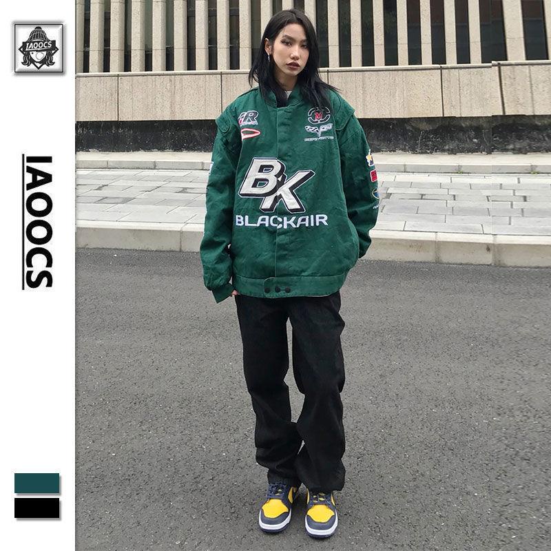 Áo Khoác Bóng Chày Vải Cotton Dáng Rộng In Hình Xe Máy Phong Cách Hip Hop Cá Tính Cho Cặp Đôi