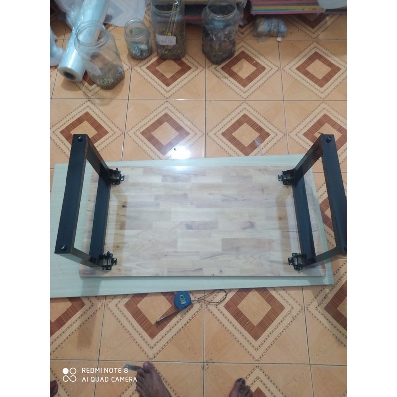 Bàn Gỗ chân Sắt (GIẢM NGAY 15K)ngồi Bệt bo tròn viền cạnh 40*80*35 | BigBuy360 - bigbuy360.vn