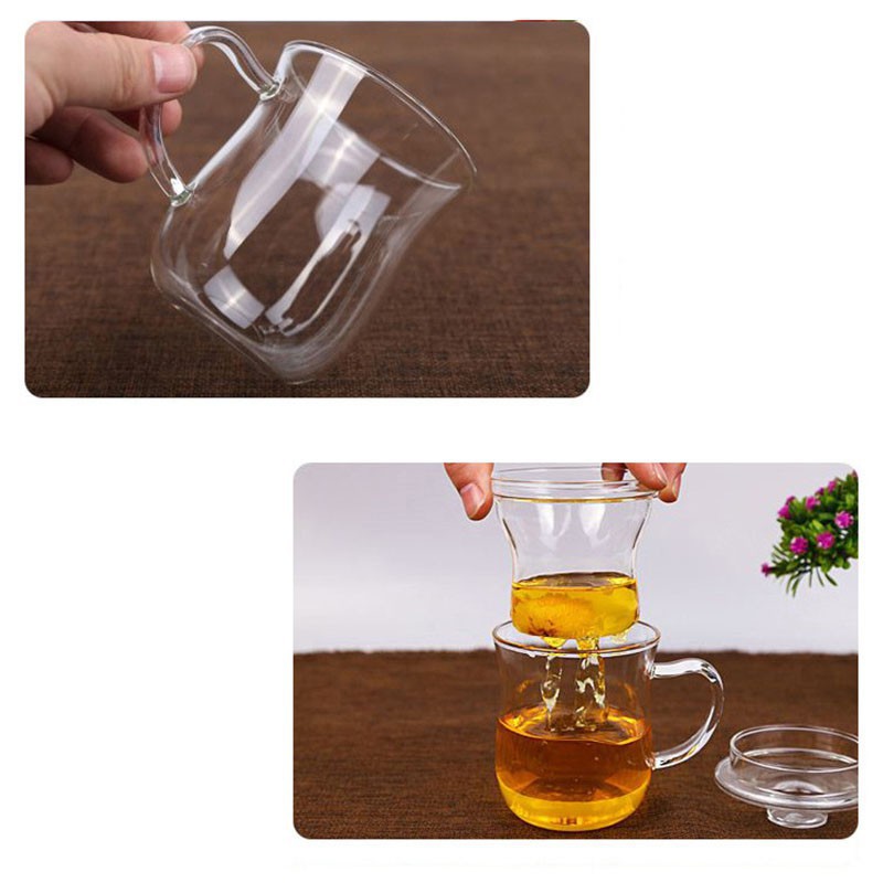 Bộ cốc+dụng cụ lọc trà chịu nhiệt bằng thủy tinh thân thiện với môi trường 12OZ