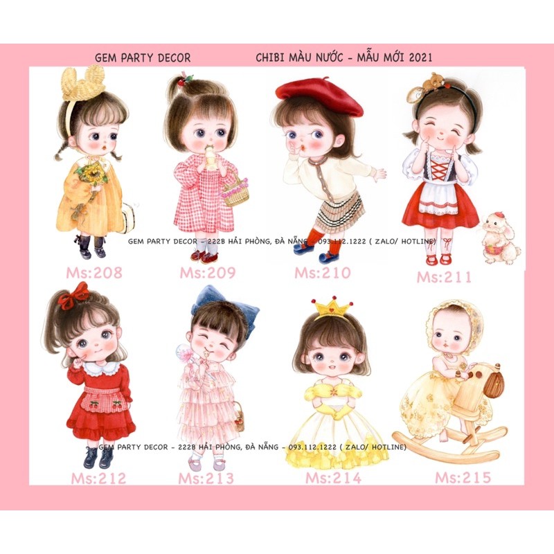 Chibi Mẫu ĐỘC QUYỀN - Chibi sinh nhật bé gái hình vẽ tay.