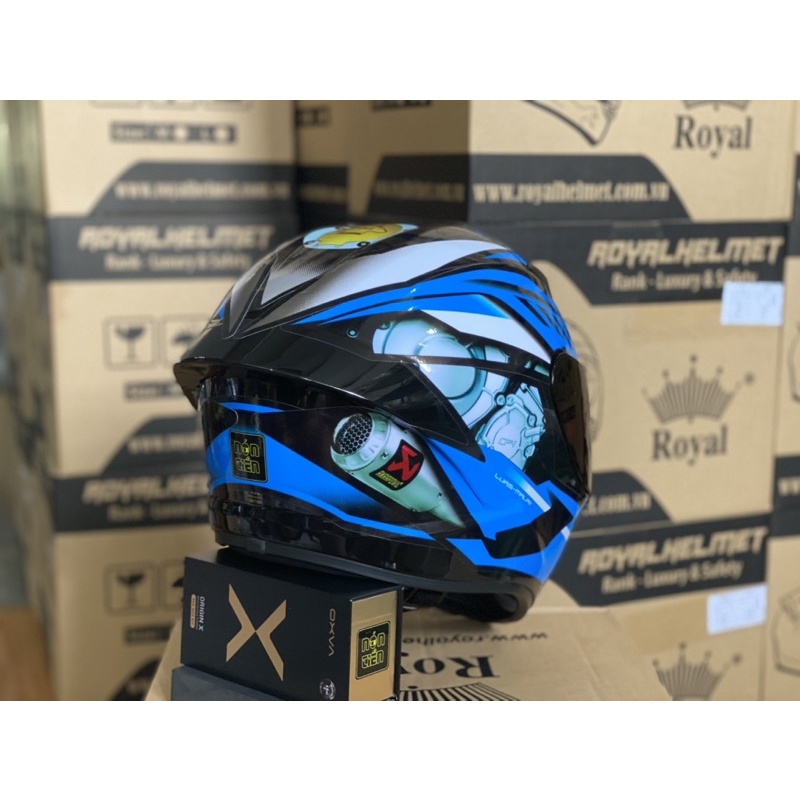 MŨ FULLFACE 2 KÍNH M266 ĐEN BÓNG LÊN TEM HÃNG XE XANH DƯƠNG CỰC ĐẸP, Mua 1 MŨ TẶNG 1 Quà, BH 12 Tháng