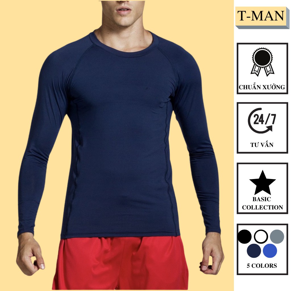 Áo giữ nhiệt dài tay TMAN nam co giãn tốt, áo thể thao nam chất cotton mỏng mịn