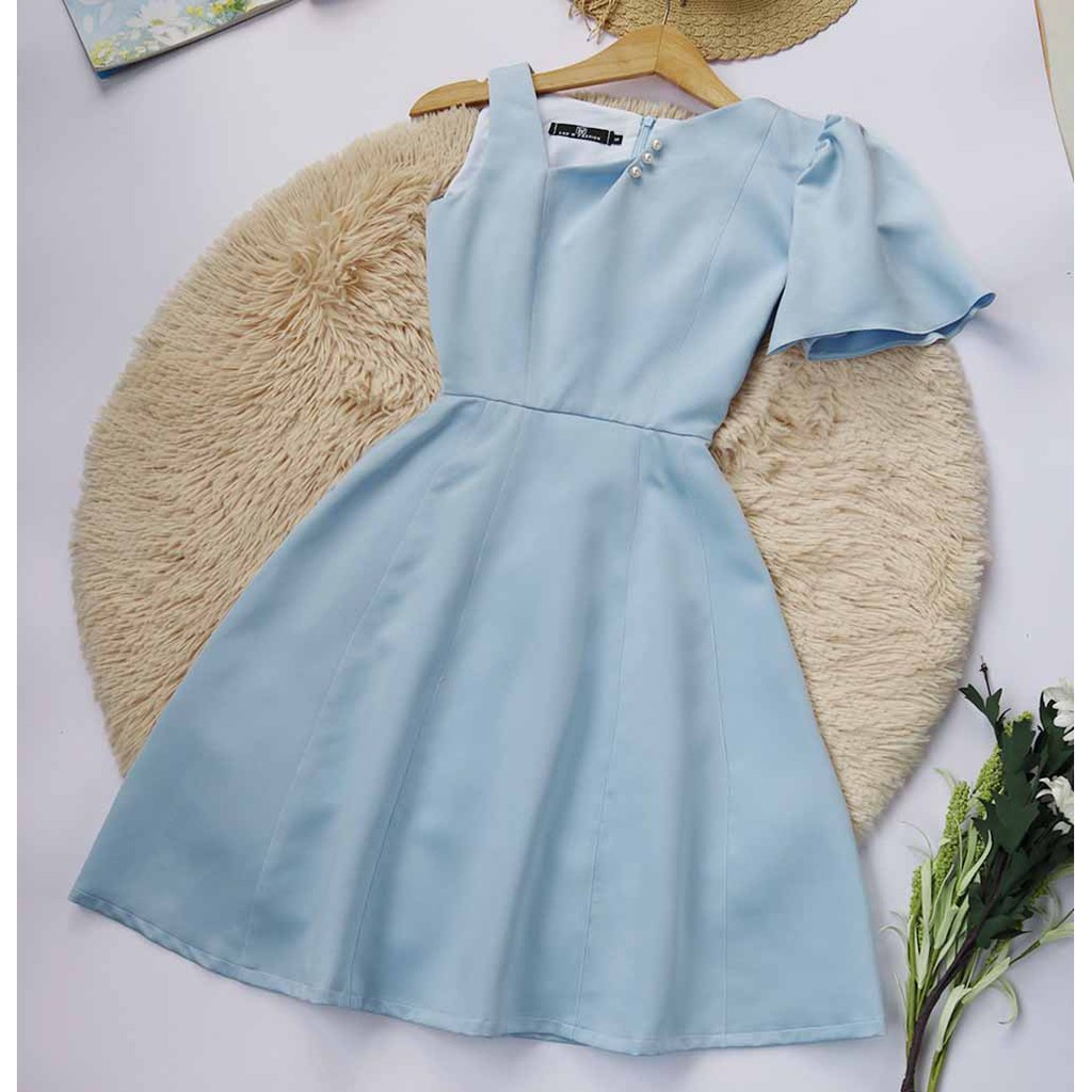 Váy dự tiệc nữ xanh thiết kế cao cấp dáng xòe sang trọng Lux W Fashion