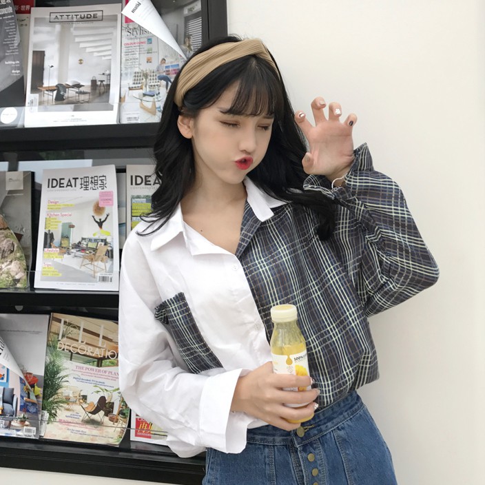 SUXI Áo sơ mi tay dài dáng rộng phong cách Hàn Quốc