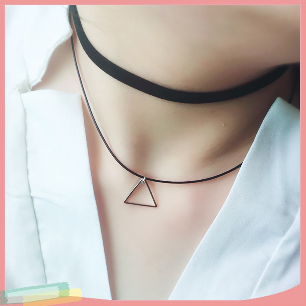 Vòng Cổ Choker Chất Liệu Nhung Màu Trơn Trang Trí Hoa Và Tam Giác Gợn Sóng Thời Trang