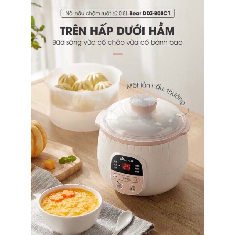 Nồi hầm cháo chậm Bear 0,8 lít. Nồi hầm cháo cho bé.