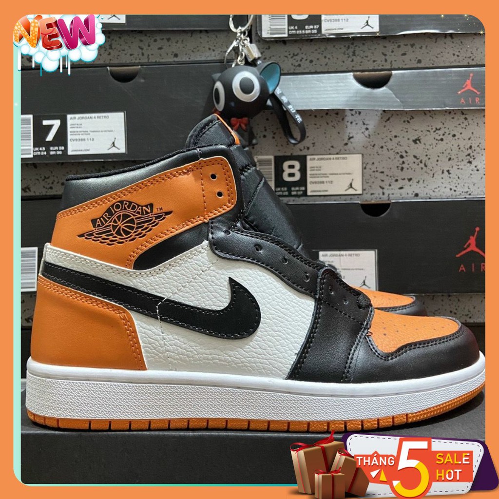 Giày JORDAN 1 Cam Đen Cao Cấp Cổ Cao - Tặng Kèm Tất Gấu Cực Xinh + Box Bảo Vệ Giày