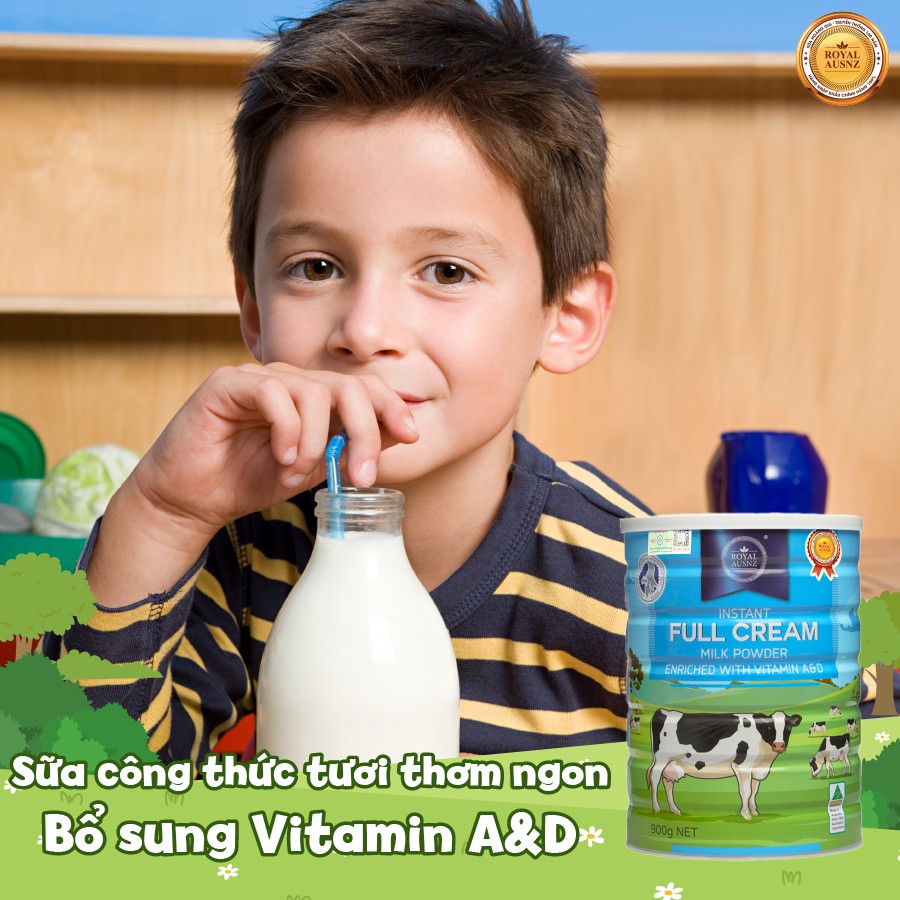 Sữa Hoàng Gia Úc ROYAL AUSNZ Bột Nguyên Kem Full Cream Milk Powder bổ sung Vitamin A&D hộp 900G