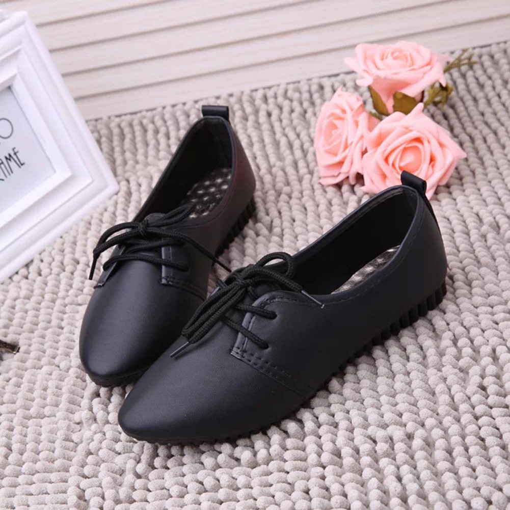 Giày da đế bệt mũi nhọn buộc dây cho nữ | BigBuy360 - bigbuy360.vn