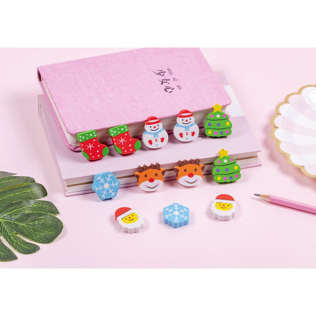 Set 6 gôm tẩy bút chì hình noel cute dễ thương tẩy siêu sạch giá rẻ cho bé NATO GT16