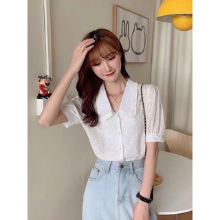 Áo sơ mi nữ viền cổ cộc tay