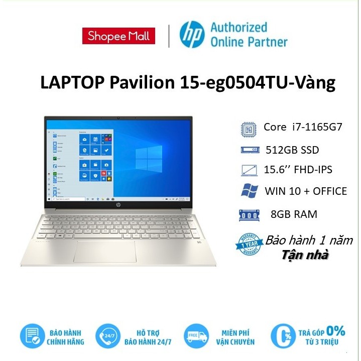 Laptop HP Pavilion 15-eg0504TU 46M00PA (Core i7-1165G7 | 8GB | 512GB | Intel Iris Xe | 15.6 inch FHD | Win 10 | Vàng)