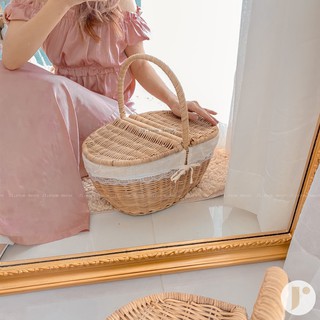 Giỏ picnic mây CÓ LÓT CÓ NẮP  size to