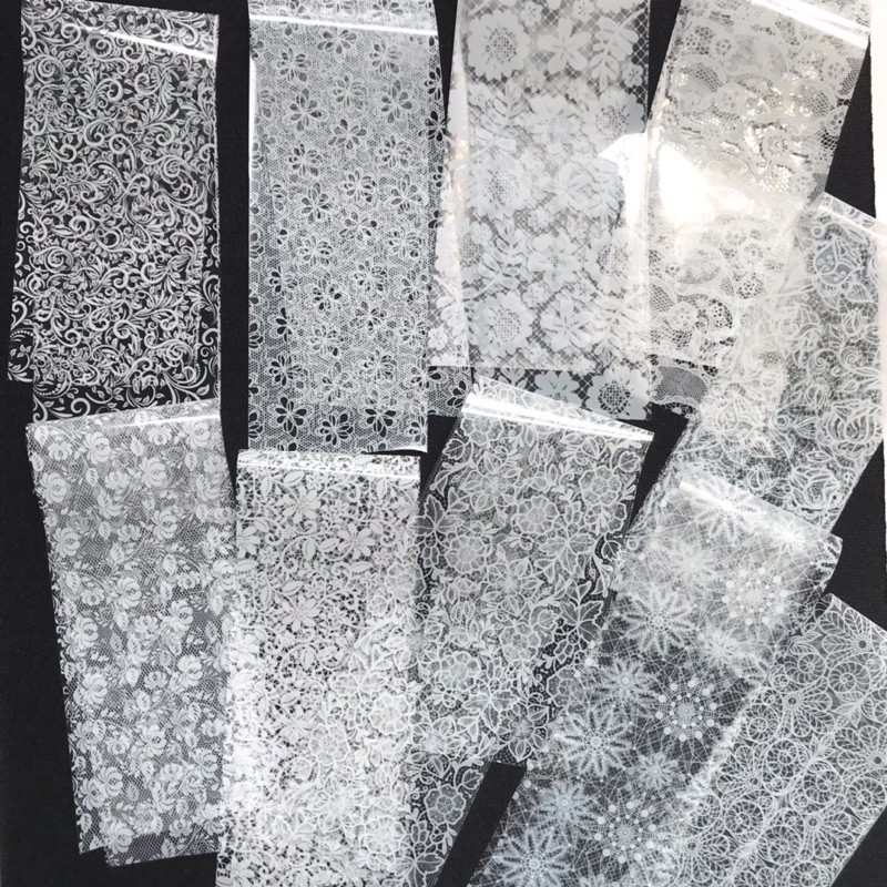 Foil dán móng ren trắng đen 10 tấm