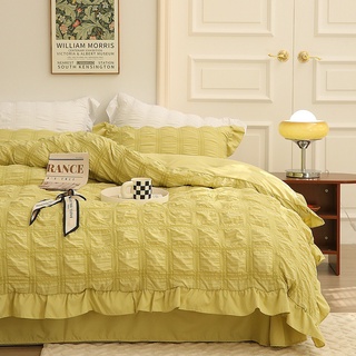 Sét chăn ga gối cotton đũi giúm viền bèo lạ mắt sang chảnh