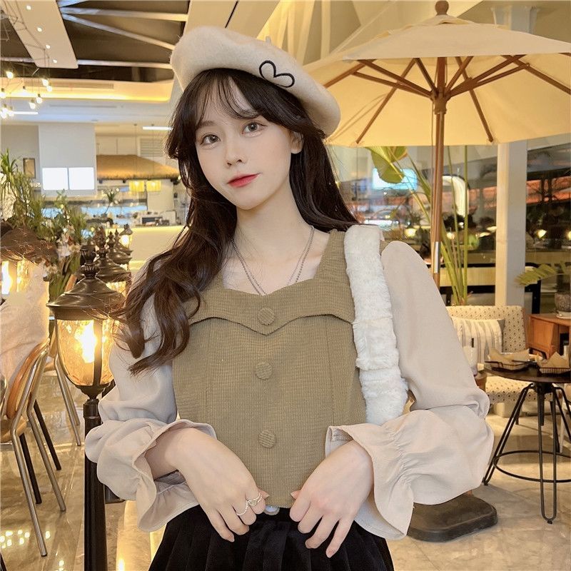 Áo Sơ Mi Tay Dài Cổ Vuông Phong Cách Retro Thời Trang 2022 Cho Nữ