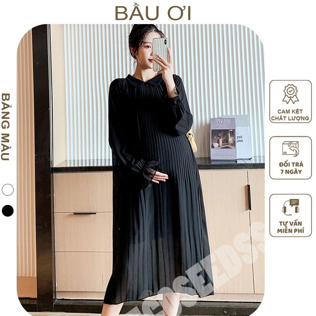 [BAUOII V91] VÁY BẦU CÔNG SỞ VOAN 2 LỚP DÀI TAY - ĐẦM BẦU BABYDOLL HÀNG THIẾT KẾ
