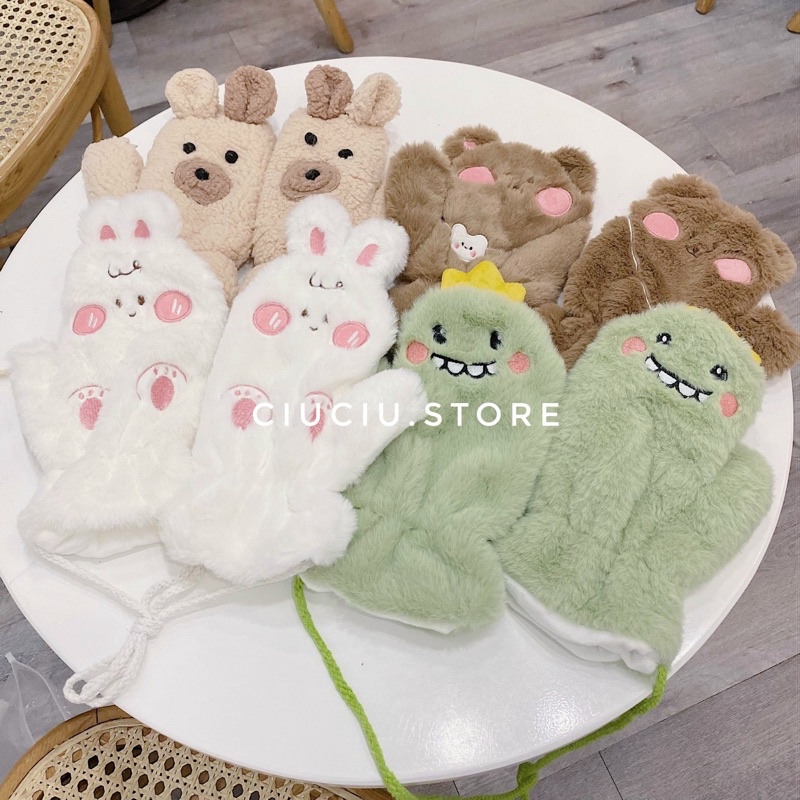 Găng tay bông ấm áp hình cute cún thỏ ếch gấu ảnh thật ciuciu.store chụp