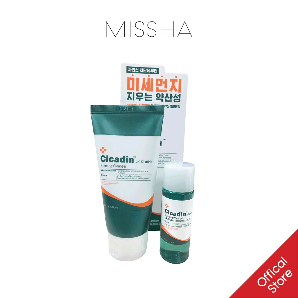 Set Sữa Rửa Mặt Và Dầu Tẩy Trang MISSHA Cicadin PH Blemish Mini