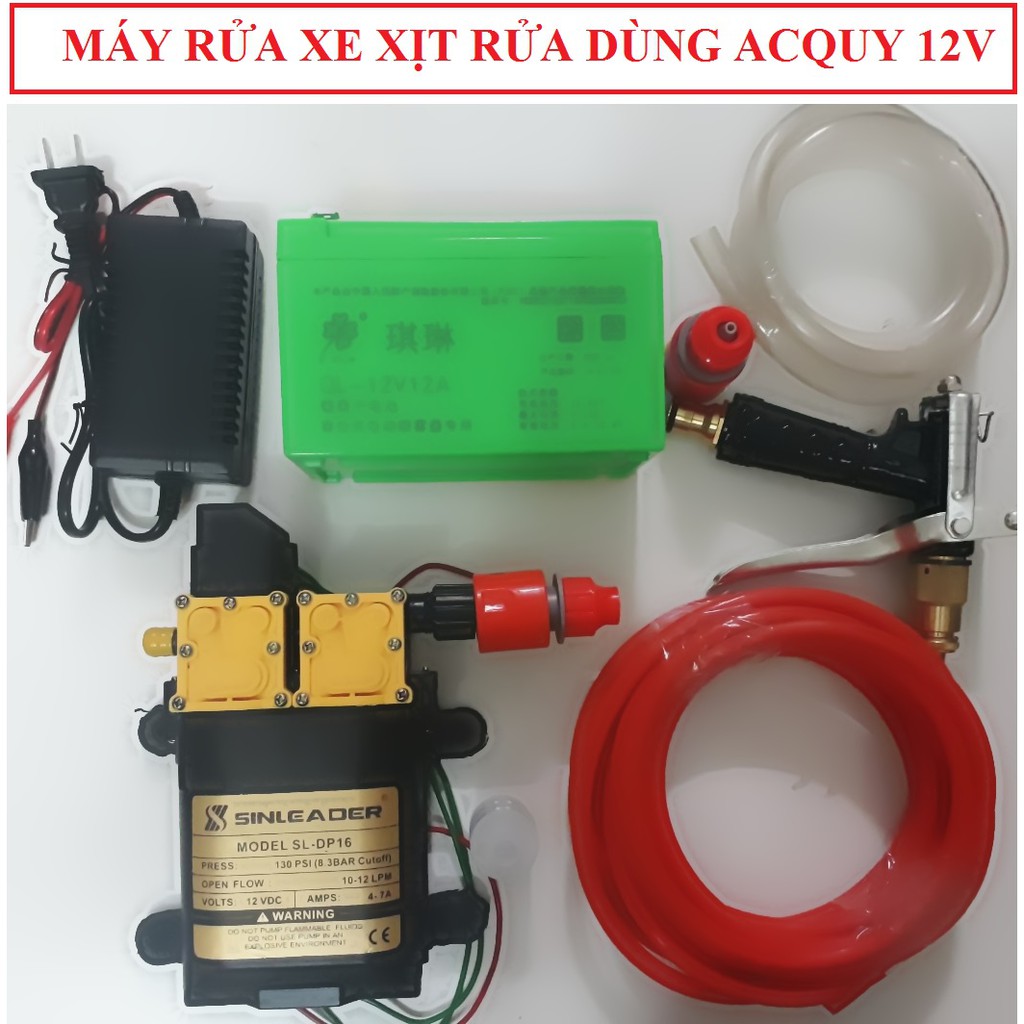 BỘ MÁY RỬA XE Dùng Bình Acquy 12v - Máy Bơm đôi - BỘ MÁY RỬA XE ĐIỆN 220V