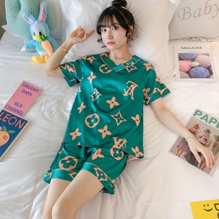 【COD】Đồ Ngủ Lụa Mỏng Ngắn Tay Bộ đồ Mặc Nhà Sexy Bộ đồ Mặc Nhà