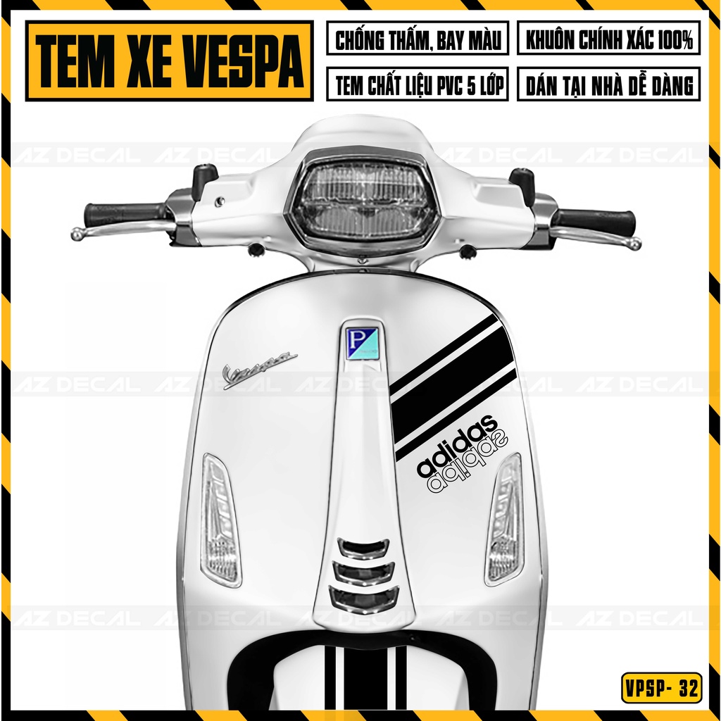 Tem Chế Mẫu Adidas Dán Xe Vespa Sprint / Primavera | VPSP32 | Decal Rời Trang Trí Xe Dễ Dán, Nhiều Lựa Chọn Màu