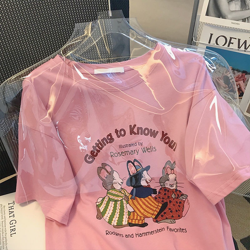 Áo Thun Nữ Ngắn Tay Cổ Tròn In Hình Dễ Thương