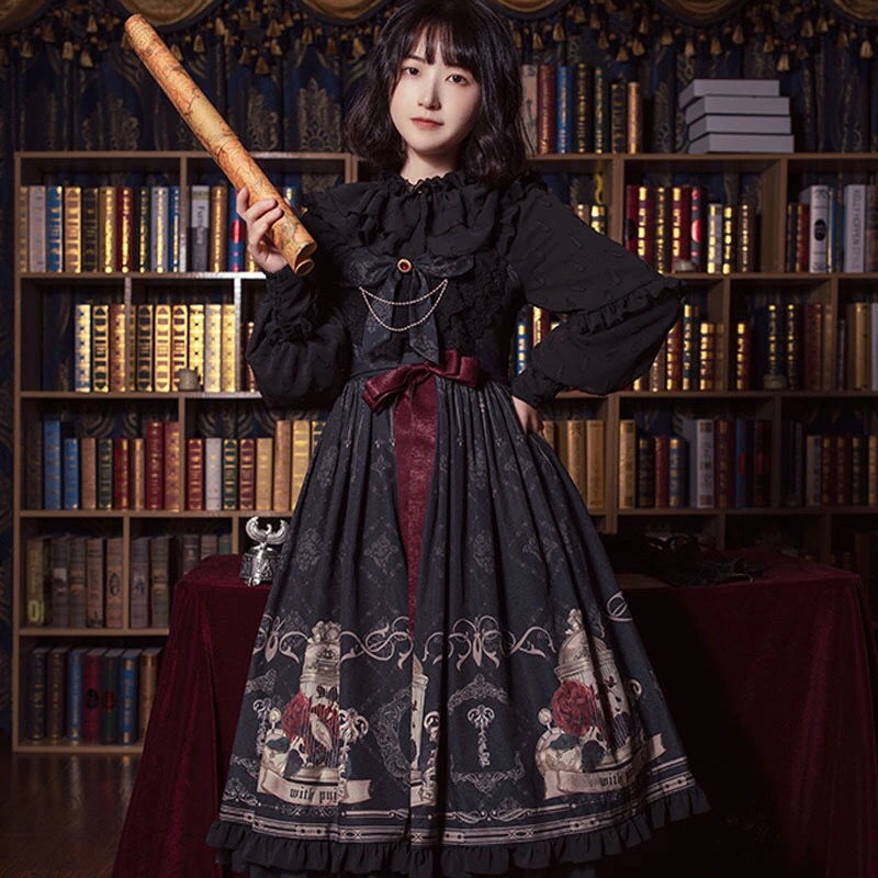 Đầm Lolita Hai Dây Che Phủ Toàn Diện Phong Cách Gothic Và Hoa Hồng