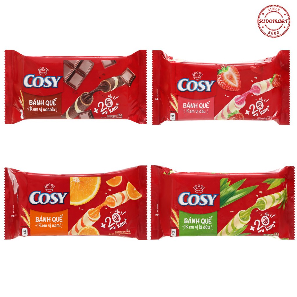 Bánh Quế Cosy 135gr Vị Dâu / Cam / Lá Dứa / Socola