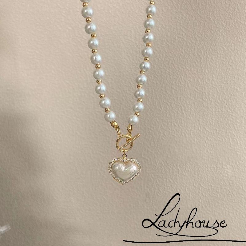 Vòng cổ Mặt Trái Tim Đính Ngọc Trai Nhân Tạo Thời Trang Dành Cho Nữ