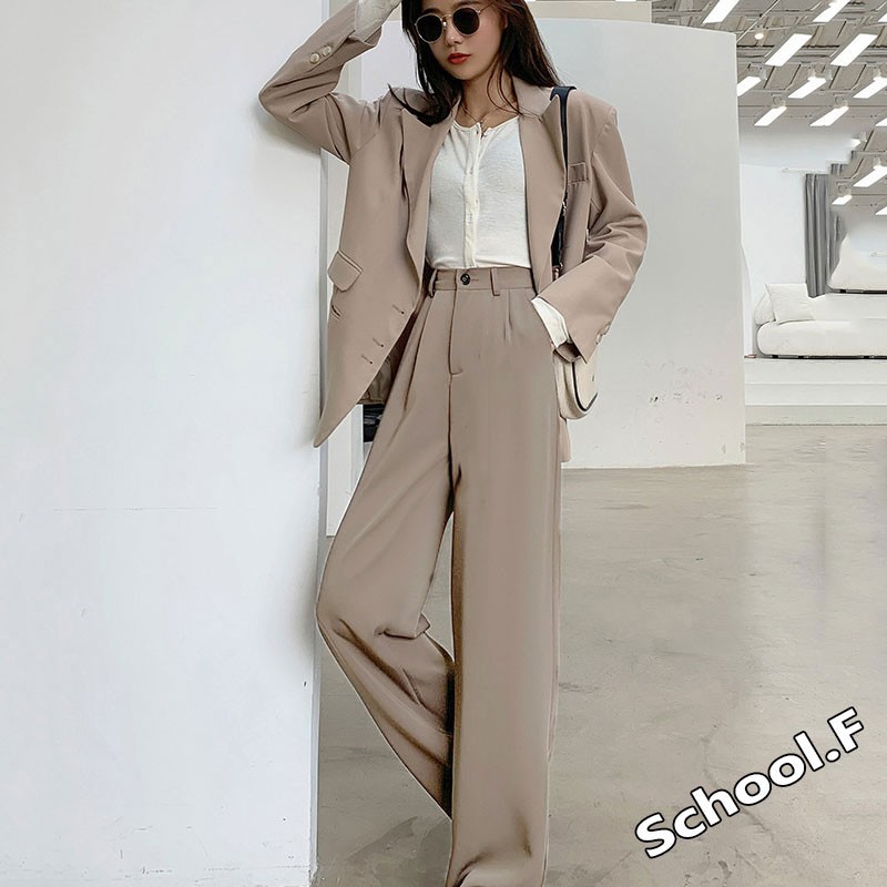 Quần tây ống rộng nữ lưng cao màu Nâu Tây - Quần ống suông mẫu mới chất vải MANGO Mềm - Mỏng - Suông cao cấp | SchoolF | BigBuy360 - bigbuy360.vn