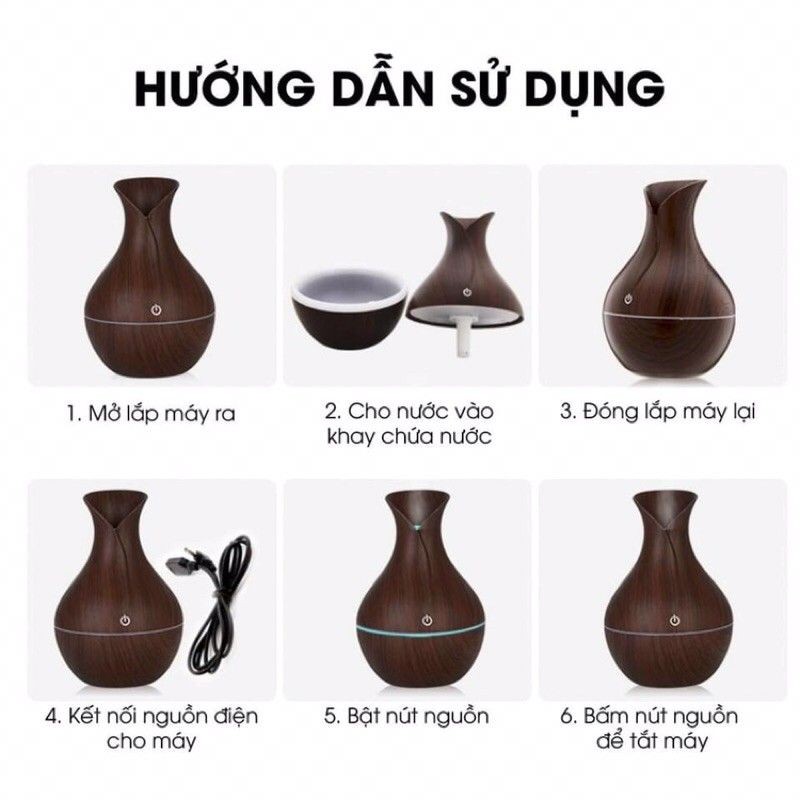 [HCM] Máy xông tinh dầu vân gỗ hình bình hoa cao cấp