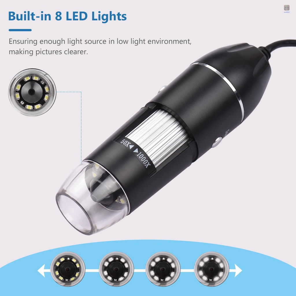 Kính Hiển Vi Kỹ Thuật Số 1000X USB Cầm Tay Mini Có Giá Đỡ Cho Laptop / Máy Tính Để Bàn / Quan Sát Công Nghiệp