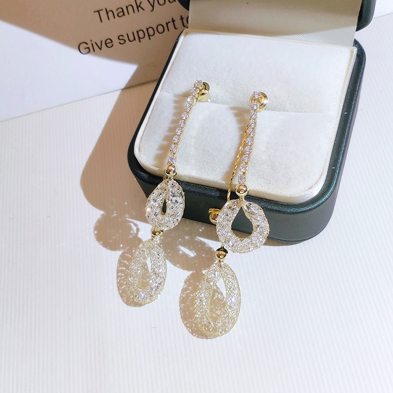 [Jiudoulan] Bông Tai Dài Đính Kim Cương Giả Mặt Tròn Thời Trang Dành Cho Nữ