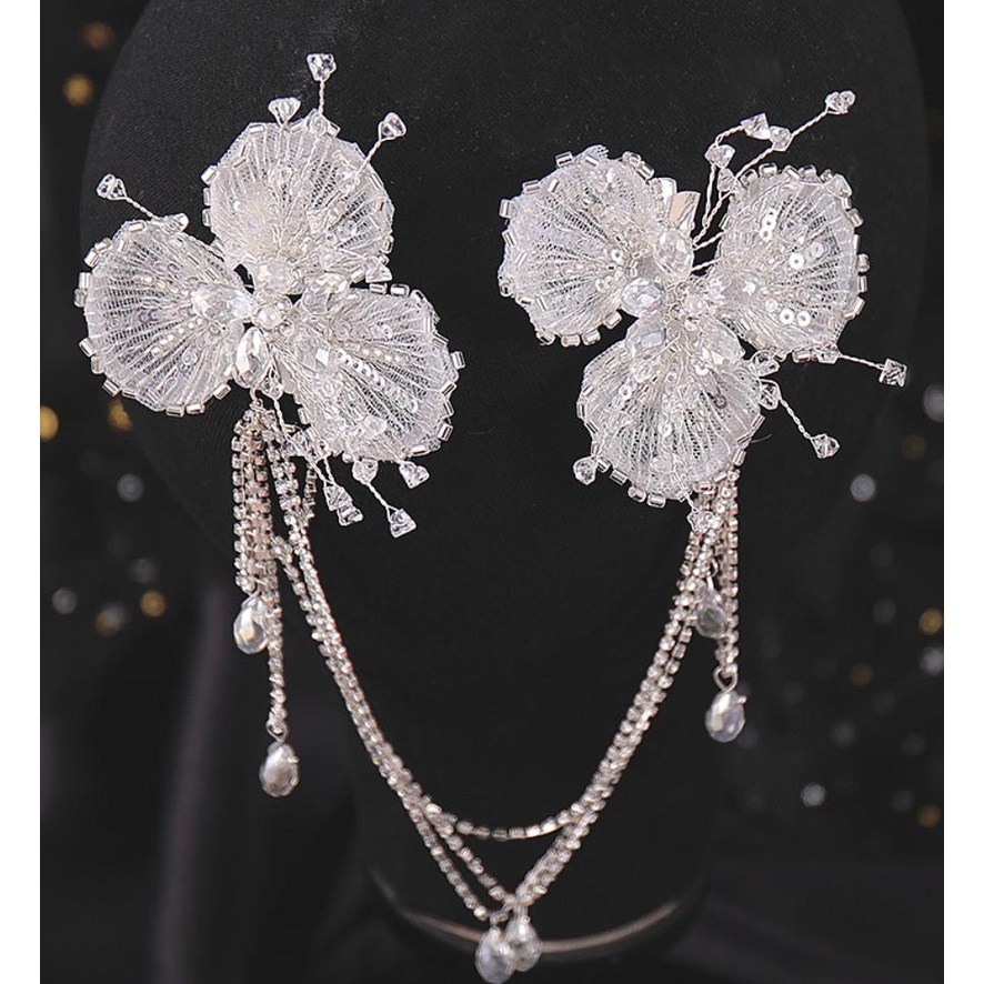 Cài tóc cô dâu đôi pha lê dây tua rua đá Giangpkc 2022  SP2221621