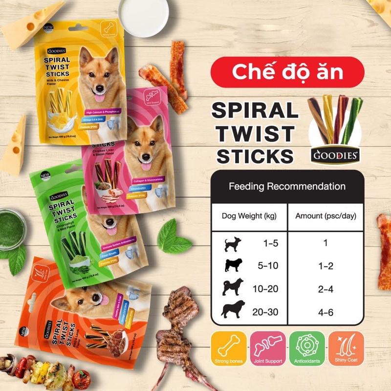 [ 450g ] Xương gặm sạch răng cao cấp Goodies Spriral Stix